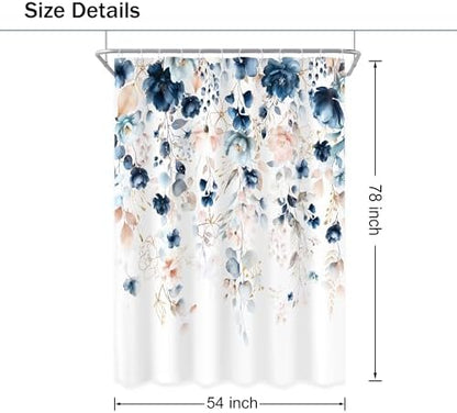 Small Stall Flower Blue Pink Spring Bathroom Shower Curtain Set