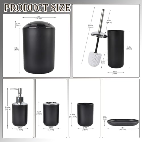 CERBIOR Bathroom Accessories Set 6 Piece Bath Ensemble, Shiny Black