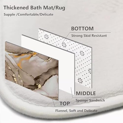NBVKO 4Pcs Luxury Brwon Marble Pattern Shower Curtain Set with 12 Hooks Non-Slip Rugs,Toilet Lid Cover and Bath Mat, Stylish Bathroom Decor for Hotel & Home Bathroom