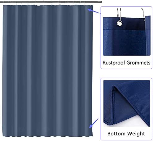 LLSCL Blue Fabric Shower Curtain Liner with Bottom Counterweight, Waterproof Hotel Quality, 72 x 72 Machine Washable