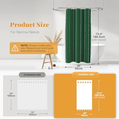 BTTN Small Boho Linen Heavy Duty Cloth Shower Curtain, 36x72, Emerald Green