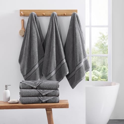 LANE LINEN Luxury Bath Towels Set of 6 (24" x 48") - 100% Cotton, Quick Dry, Soft Bathroom Towels - Cool Grey