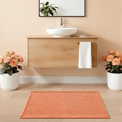 DEXI Chenille Bath Mat 24x16, Soft Absorbent Bathroom Rugs, Orange