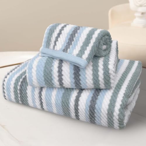 VOOVA & MOVAS Blue Striped Towels 3 Pack, Cotton Blend