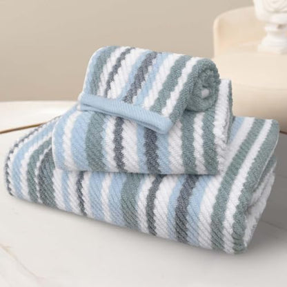 VOOVA & MOVAS Blue Striped Towels 3 Pack, Cotton Blend