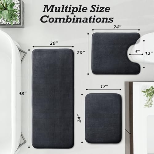 HUXMEYSON Bathroom Rugs Sets 3 Piece, Non-Slip & Quick Dry Bath Mat Set, Ultra Soft Velvet Bath Rugs for Bathroom, Toilet and Shower Floor, Dark Grey