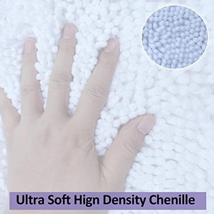 White Bathroom Rugs and Mats Set, 2 Piece Chenille Bath Mat Set, Machine Wash Dry, Non Slip Absorbent Shaggy Bath Rug for Bath Room, Shower and Tub (20" x 32"+16" x 24") Bathroom Rug St Accessories