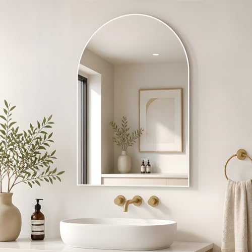 Arched Wall Mirror for Bathroom, 20"x30" Arched Mirror Wall Mounted Mirror with Metal Frame, White Vanity Mirror Decor for Mantle, Bedroom, Entryway, Living Room