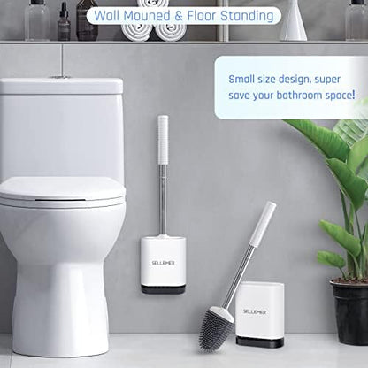 Sellemer Silicone Toilet Brush, Ventilation Slots Base Holder 1 Pack, White