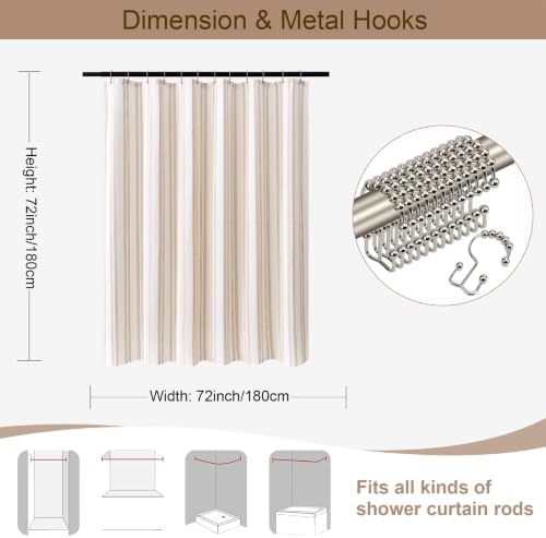 ORTIGIA 3 in 1 Waterproof Shower Curtain PEVA Liner Set 72x72 Inch,Tan