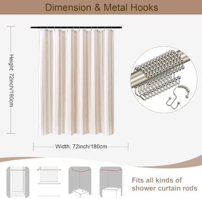 ORTIGIA 3 in 1 Waterproof Shower Curtain PEVA Liner Set 72x72 Inch,Tan