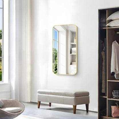 BONEWEI Gold Bathroom Mirror,20x36 inch Wall Mirror for Bathroom Wall Mounted,Round Rectangle Mirror for Bathroom Over Sink,Modern Frame for Home Decor Living Room,Bedroom Entryway,Horizontal/Vertical