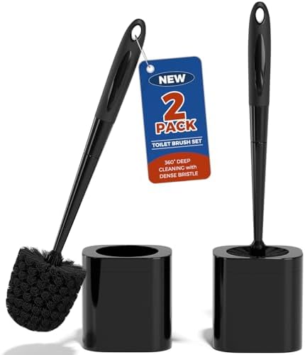Holaloha Toilet Brush and Holder Set, Space Saving, 2 Pack, Black