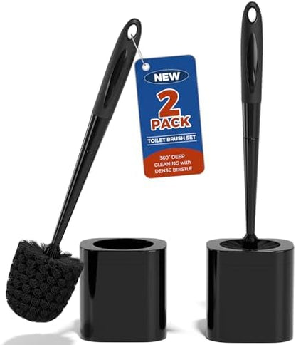 Holaloha Toilet Brush and Holder Set, Space Saving, 2 Pack, Black