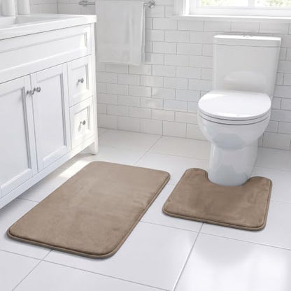 H.VERSAILTEX Bath Mat Memory Foam Bathroom Rug Flannel Velvety Luxury Extra Soft and Absorbent Non Slip Rugs for Bathroom/Bedroom Washable (Curved Set 20"x 32" Plus 20"x 20"U, Taupe)