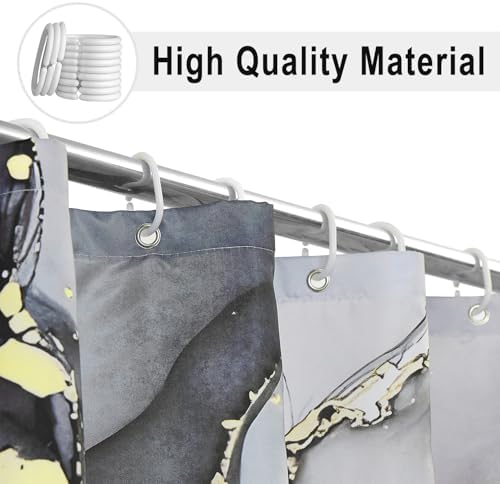 Black Marble Shower Curtain, Modern Abstract Luxury Black Gold Ink Texture Watercolor Art Bathroom Curtains Ombre Machine Washable Waterproof Fabric Bathtub Curtain Set with Hooks 36" Wx72 L