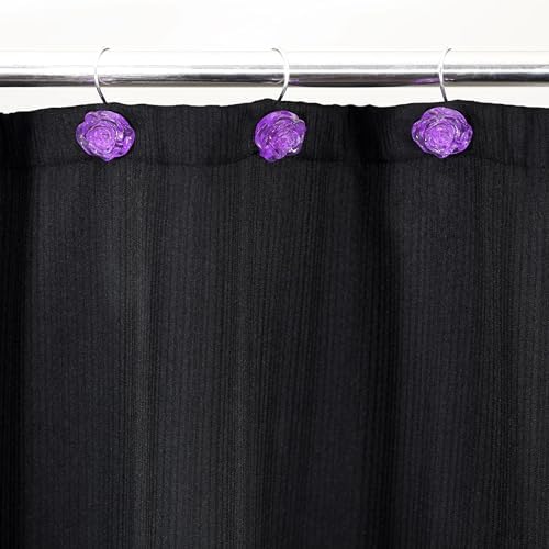 Purple Rose Shower Curtain Hooks: Cute Flower Bathroom Curtain Rings12Pcs
