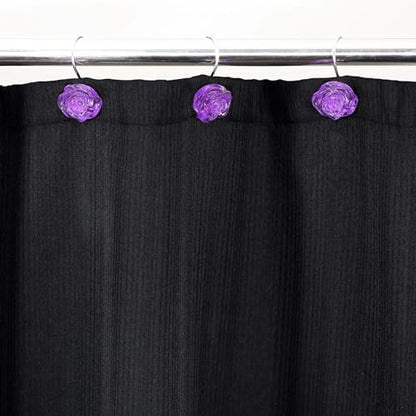 Purple Rose Shower Curtain Hooks: Cute Flower Bathroom Curtain Rings12Pcs
