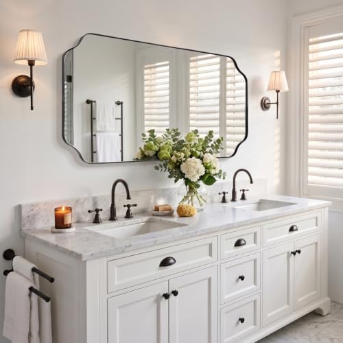 MIRRORART Large Scalloped Black Bathroom Mirror for Wall, 28x48'' Mirror
