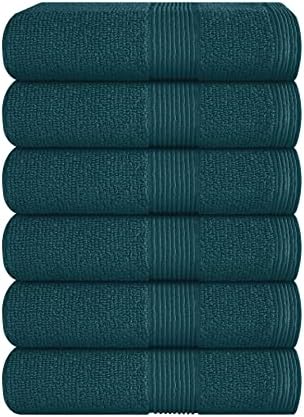Belizzi Home Ultra Soft 6-Piece Hand Towel Set 16x28-100% Ringspun Cotton - Durable & Highly Absorbent Hand Towels - Ideal for use in Bathroom, Kitchen, Gym, Spa & General Cleaning - Teal