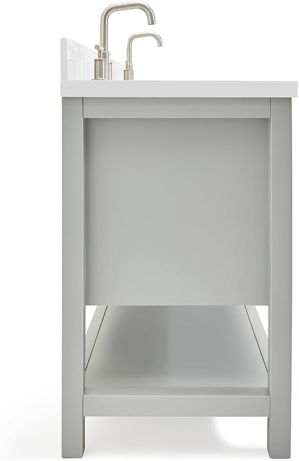 ARIEL Magnolia 60-inch Bathroom Vanity with Sink,Solid Wood, 1.5-inch Pure White Quartz Countertop & Backsplash, Double Rectangular Porcelain Sink, 4 Soft Closing Doors, 3 Dovetail Drawers, Grey