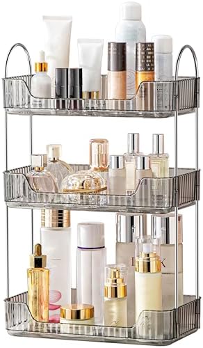 Akinbas 3 Tier Bathroom Organizer Countertop Makeup Perfume Tray Skincare Organizer for Bathroom Dresser Vanity (Grey)