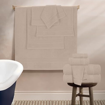 Belizzi Home 100% Cotton Towel Set, Contains 6 Soft Bath Towel, 6 Hand Towels, 12 Wash Cloths - Compact Absorbent Lightweight & Quickdry Towels for Bathroom - 24 Piece Bathroom Towel Set - Tan