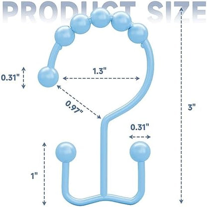 Titanker Shower Curtain Hooks, Rust Resistant Shower Curtain Rings for Bathroom, Metal Double Glide Shower Hooks Hangers for Bathroom Shower Rods Curtains, Set of 12 Hooks - Blue