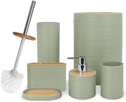 CERBIOR Bamboo Bathroom Accessories Set 6 Piece Spiral Bath Ensemble,Green