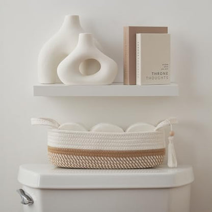 Decorative Toilet Paper Basket - Boho Cotton Rope Bin with Tassel