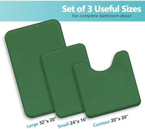 RUN HELIX Bathroom Rugs Sets 3 Piece, Soft Absorbent Memory Foam Bath Mats Set, Dry Fast Bath Mat, Machine Washable Bath Rug Set for Bathroom （Forest Green）