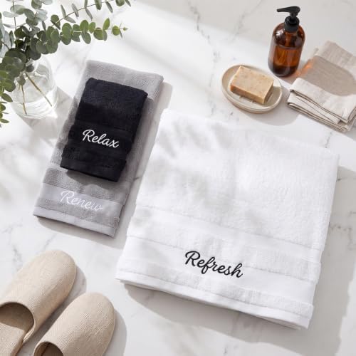 Hahafelt Decorative Bathroom Towel Set,Neutral, Relax Renew Refresh