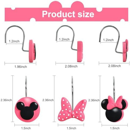 12-Piece Pink Mouse Shower Curtain Hooks for Bathroom