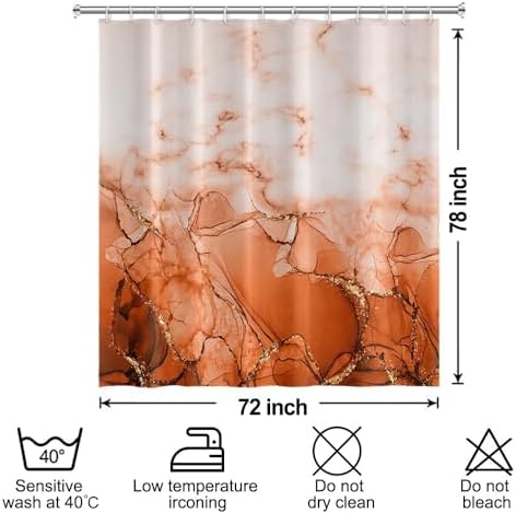 Burnt Orange Marble Long Waterproof Shower Curtain 72x78 inches