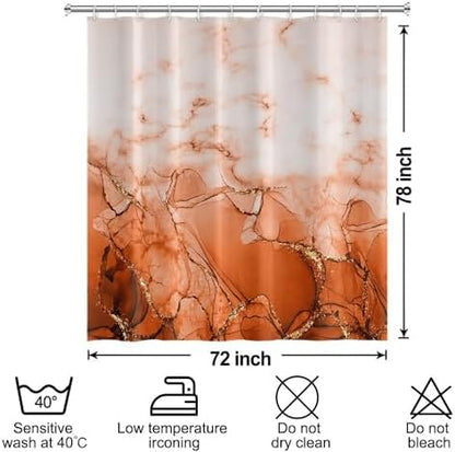 Burnt Orange Marble Long Waterproof Shower Curtain 72x78 inches