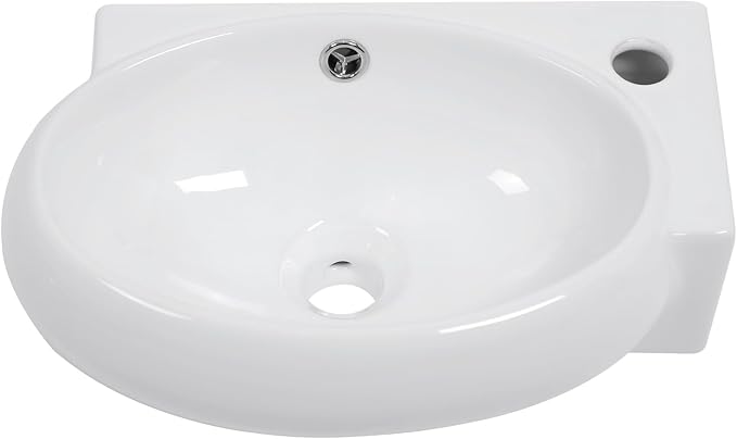 Mocoloo Wall Mounted Bathroom Sink Right Corner Floating Sinks with Faucet Hole 16" White ADA Compliant Ceramic Bathroom Sink Wall Hung Porcelain with Overflow Hole Hand Basin