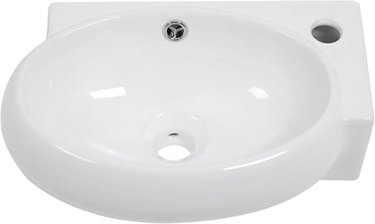 Mocoloo Wall Mounted Bathroom Sink Right Corner Floating Sinks with Faucet Hole 16" White ADA Compliant Ceramic Bathroom Sink Wall Hung Porcelain with Overflow Hole Hand Basin