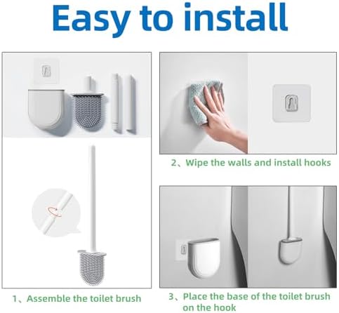 Silicone Toilet Brush,Toilet Bowl Brush,Toilet Brush and Holder Set,Rv Toilet Cleaner Brush Wall Mounted for Bathroom，RV Travel Trailers and Campers