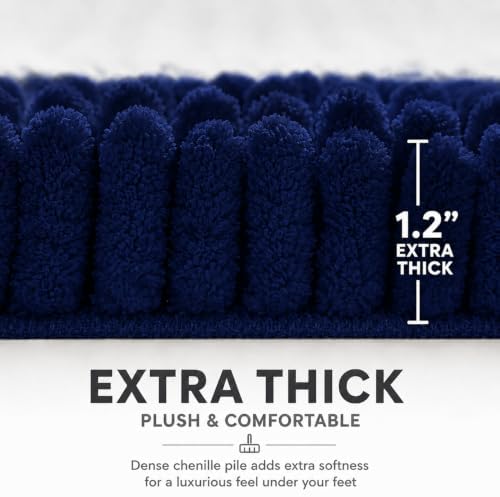 Bathroom Rugs Sets 2 Piece,Super Absorbent Soft,Thick,Machine Washable Chenille Bath Mat,Non Slip Toilet Floor Rug,Bath Mats for Bathroom,20x32 Plus 20x20 U Shape,Navy Blue