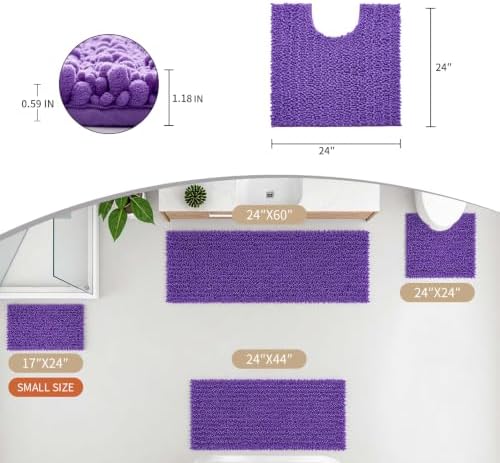 Disolla Toilet Rug 24x24 Inch - Purple U-Shaped Bathroom Floor Mat, Soft Shaggy Plush Absorbent Chenille Contour Rug, Non-Slip Washable Pedestal Base Rug