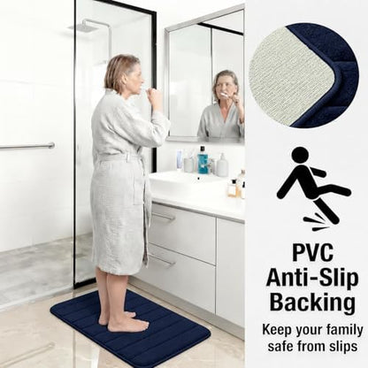 Memory Foam Bath Mat Set 3 Piece，Super Soft Absorbent Bathroom Rug Non Slip, Quick Dry,Machine Wash, Perfect Plush Bathroom Rugs,Home Decor Accessories,Navy Blue