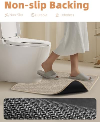 PADOOR Braided Toilet Rugs U Shaped, Non Slip Toilet Mats for Bathroom Floor Machine Washable Super Absorbent Contour Bath Rugs for Toilet Mat Quick Dry U Shaped Toilet Rug, 20''x24'' Light Beige