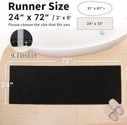 Long Black Bathroom Rug, Waffle Bath Mat Runner Non Slip, 24 x 72