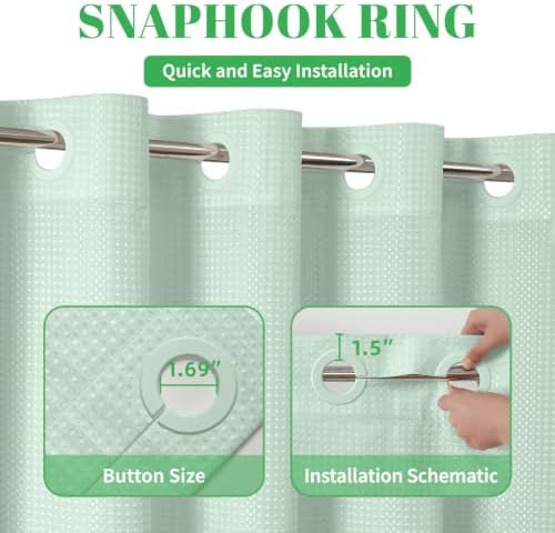 No Hook Waffle Shower Curtain, No Liner Needed, 71x74 Inch, Mint Green