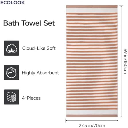 ecolook Microfiber Bath Towel Set of 4, Orange
