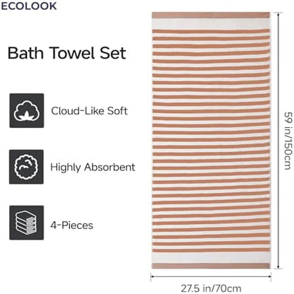 ecolook Microfiber Bath Towel Set of 4, Orange