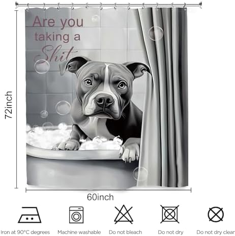 Funny Dog Shower Curtain 60Wx72L Inch Bulldog Hilarious Pet Animal Interesting Cute Bathroom Set Accessories Decor with 12 Pack Hooks