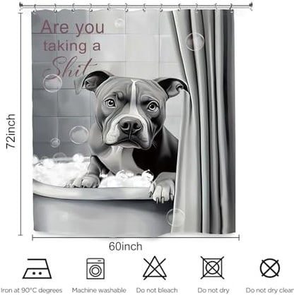 Funny Dog Shower Curtain 60Wx72L Inch Bulldog Hilarious Pet Animal Interesting Cute Bathroom Set Accessories Decor with 12 Pack Hooks