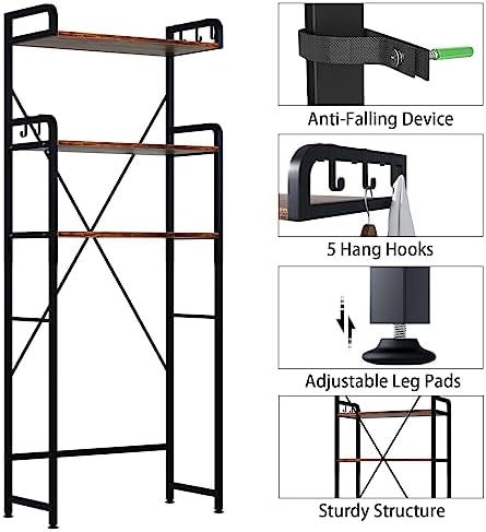 Huhote Over The Toilet Storage Rack with 3-Tier Bathroom Shelves, Space Saver Toilet Shelf, Bathroom Storage Organizer with Hooks for Over Toilet Storage and Shelf (Rustic Brown)