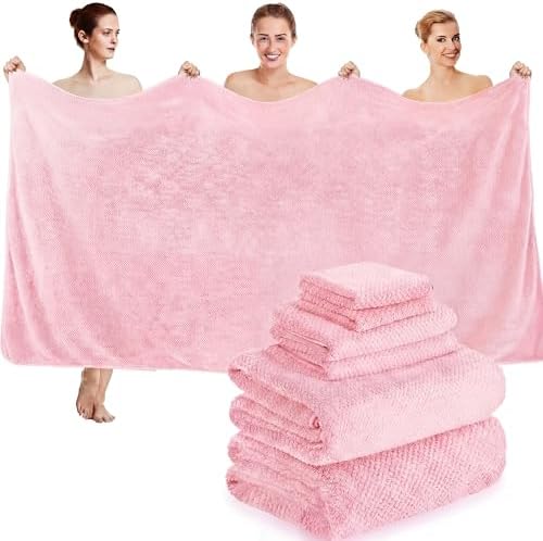 Peryiter 6 Pcs Bath Towel Set, Oversized Bath Sheet for Adults, Pink